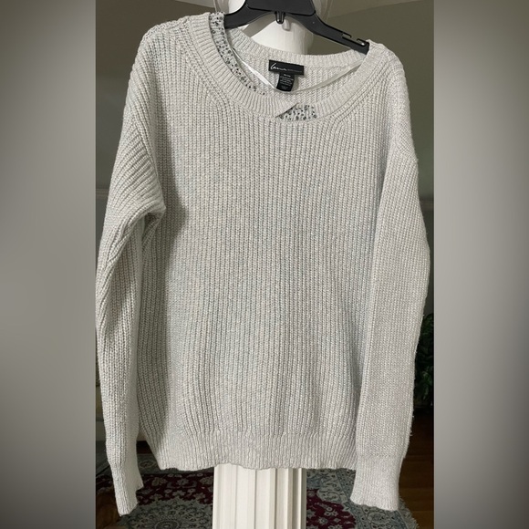 Lane Bryant women’s size 18-20 Matalic Embellished gray/ silver dressy sweater. - Picture 1 of 5